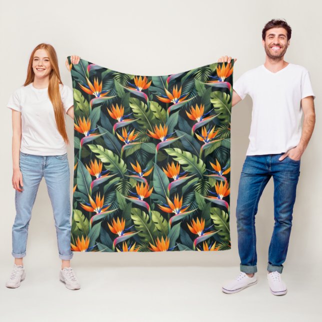 Paradisfågelblommönster Fleecefilt (På plats)