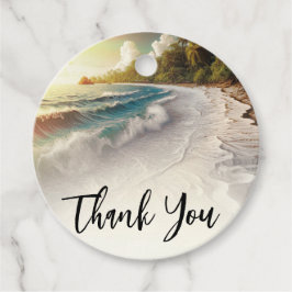 Paradisstrand solnedgång Rustik kustbröllop Gåvor Etiketter