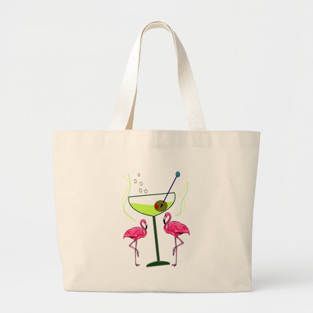 "Paradisuppvaknande",--Rosa flamingo & Martini Jumbo Tygkasse (Framsidan)