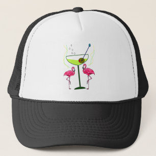 "Paradisuppvaknande",--Rosa flamingo & Martini Truckerkeps