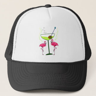 "Paradisuppvaknande",--Rosa flamingo & Martini Truckerkeps
