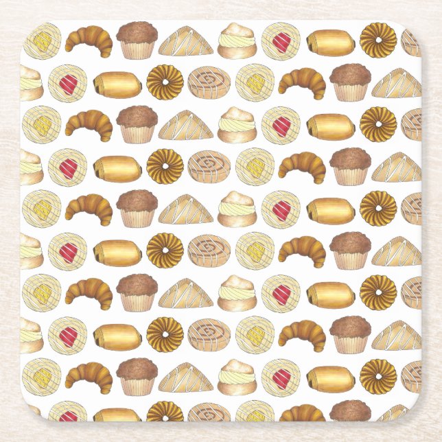 Paragraf Tray Croissant Danish Muffin Baked Goods Underlägg Papper Kvadrat (Framsidan)