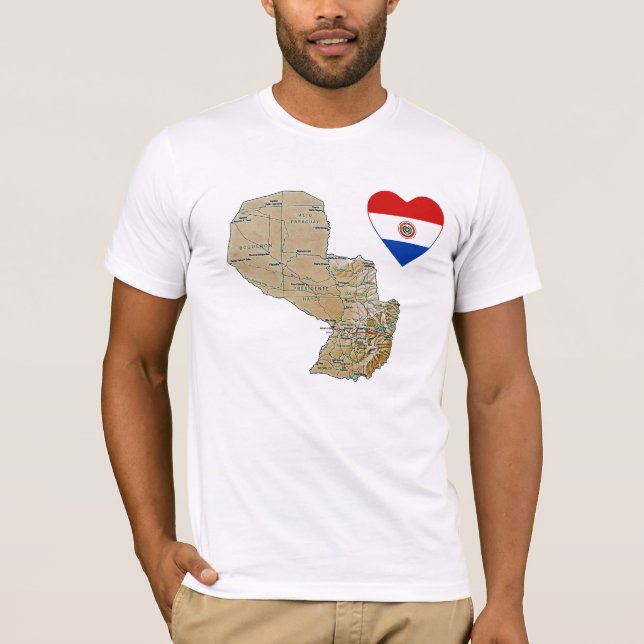 Paraguay Flagga Heart och Karta T-Shirt (Framsida)