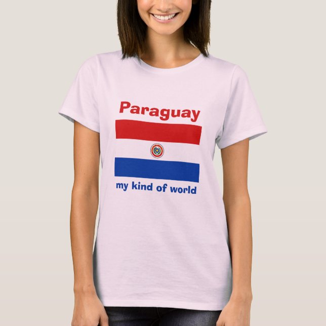 Paraguay Flagga + Karta + Text T-Shirt (Framsida)