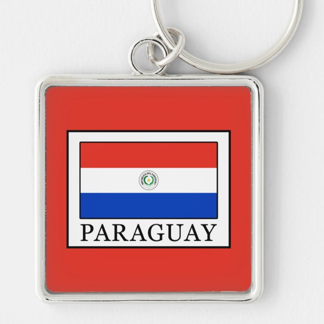 Paraguay Fyrkantig Silverfärgad Nyckelring (Framsidan)