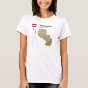 Paraguay Kart + Flagga + Titel T-Shirt