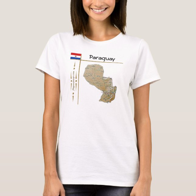Paraguay Kart + Flagga + Titel T-Shirt (Framsida)