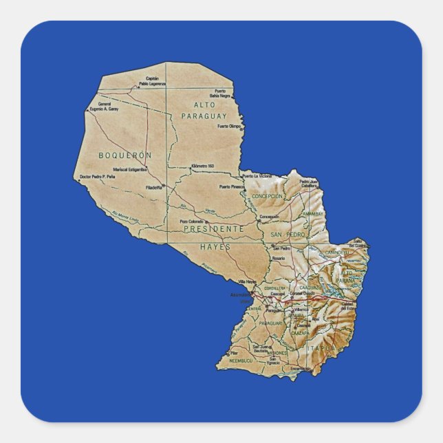 Paraguay Karta Sticker Fyrkantigt Klistermärke (Framsida)