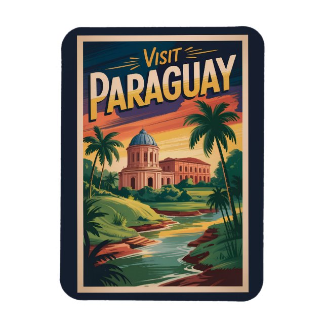 Paraguay Landskapsillustration Resa Konst Vintage Magnet (Vertikal)