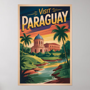 Paraguay Landskapsillustration Resa Konst Vintage Poster