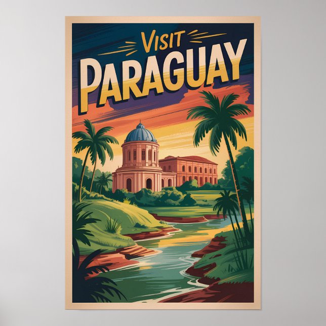 Paraguay Landskapsillustration Resa Konst Vintage Poster (Framsidan)