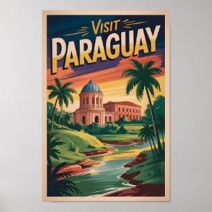 Paraguay Landskapsillustration Resa Konst Vintage Poster