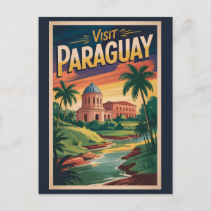 Paraguay Landskapsillustration Resa Konst Vintage Vykort