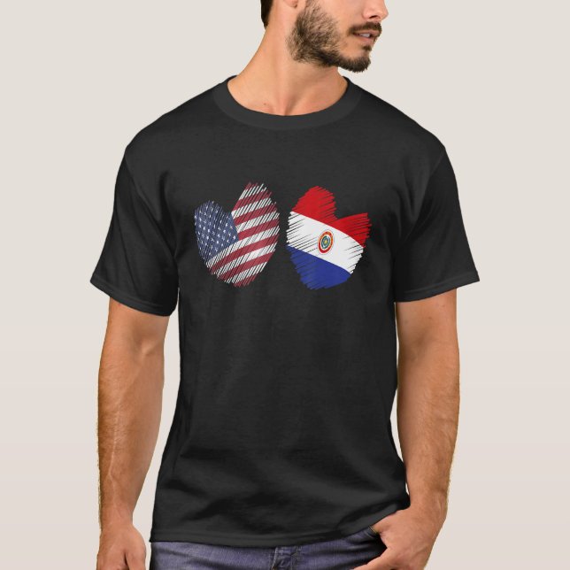 Paraguay USA Heart American Flagga Paraguayan Flag T Shirt (Framsida)