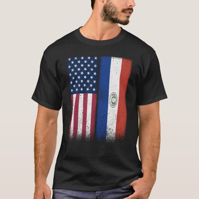 Paraguayanska Flagga USA och Paraguay Flaggor Prou T Shirt (Framsida)