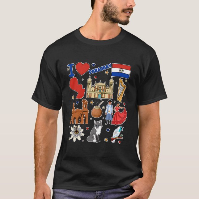Paraguayanska Hand plockade Symbols Paraguay Karta T Shirt (Framsida)