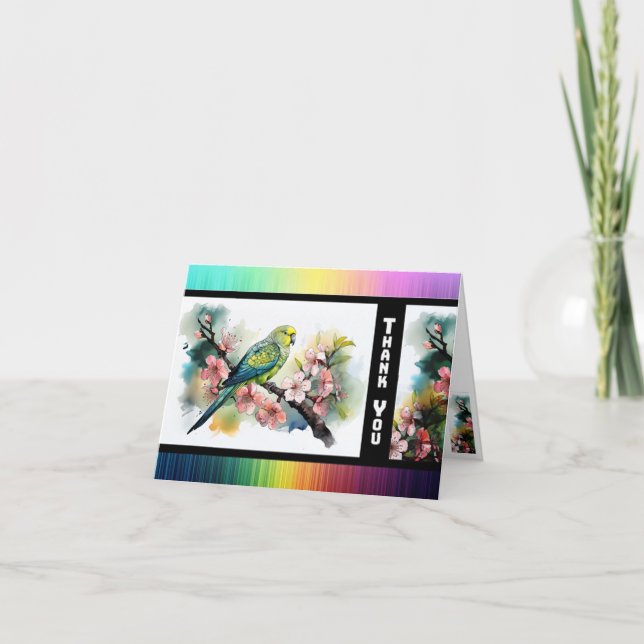 Parakeet and Cherry Blossoms Thank You Card Tack Kort (Framsida)