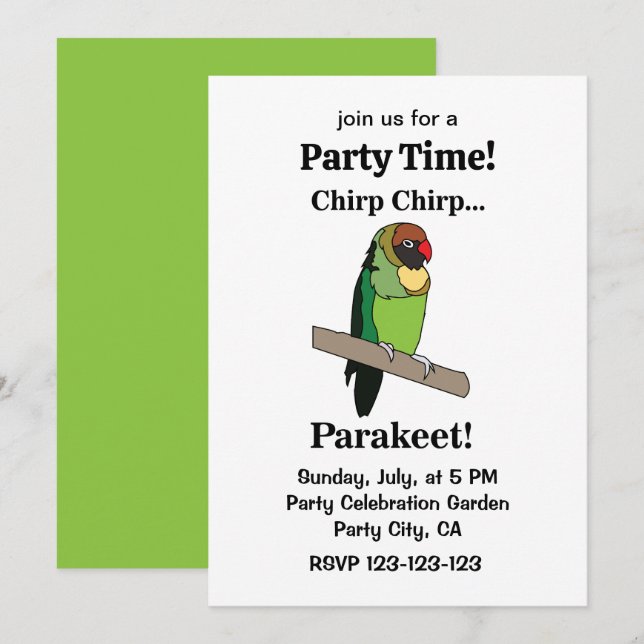 Parakeet Bird Funny Party Inbjudningar (Fram/baksida)