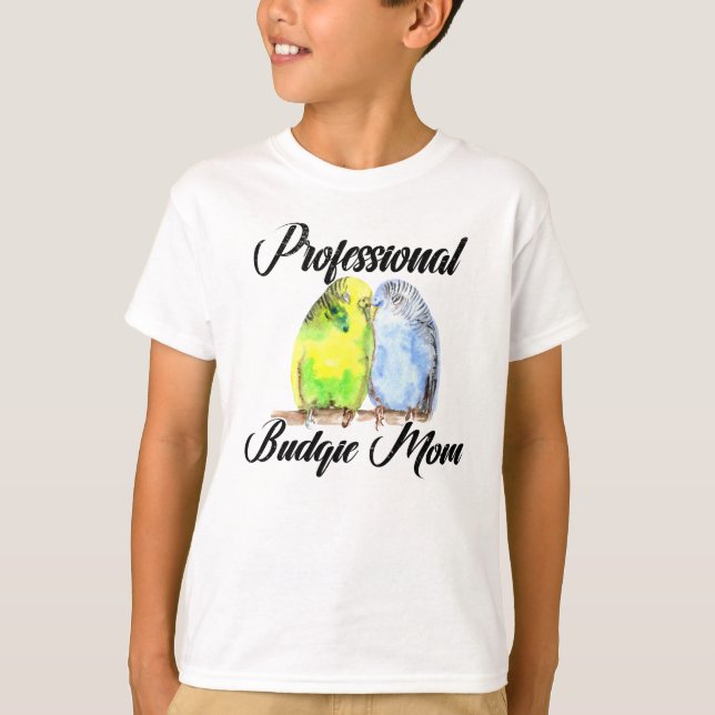 Parakeet Budgie Mamma Budgie Watercolor T Shirt (Framsida)