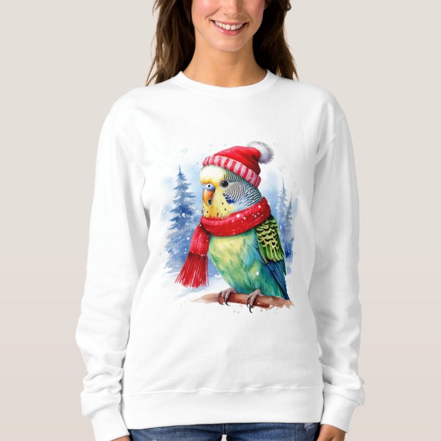 Parakeet i Hat och Scarf Perched på Gren T Shirt (Framsida)