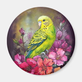 Parakeet och Flowers Magnet