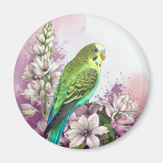 Parakeet och Flowers Magnet