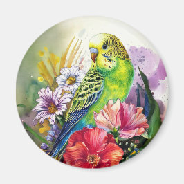 Parakeet och Flowers Magnet