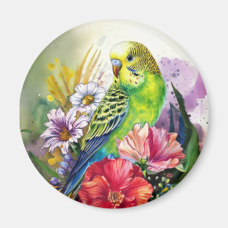 Parakeet och Flowers Magnet