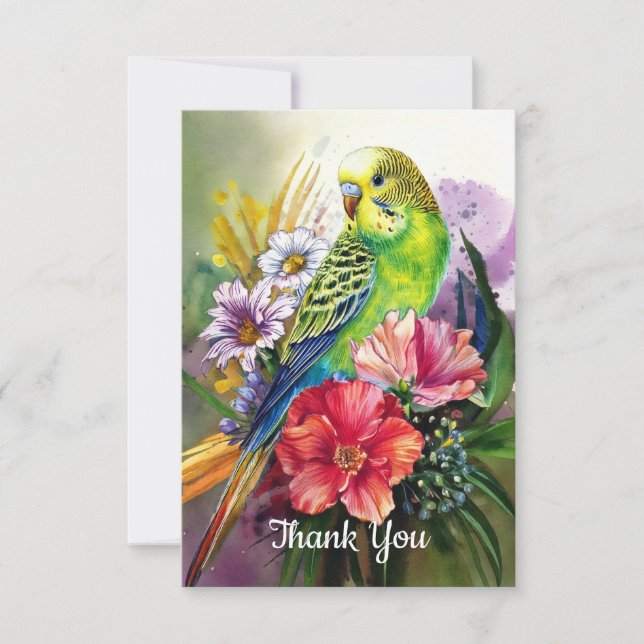 Parakeet och Flowers Tack Kort (Framsida)