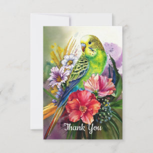 Parakeet och Flowers Tack Kort
