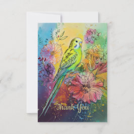 Parakeet och Flowers Tack Kort