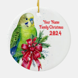 Parakeet och julbalen julgransprydnad keramik