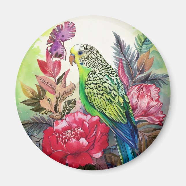 Parakeet och Red Flower Magnet (Framsidan)