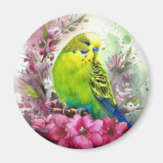 Parakeet och Rosa Flowers Magnet