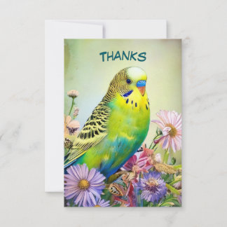 Parakeet och Wildblommor Tack Kort