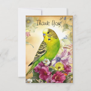Parakeet och Wildblommor Tack Kort