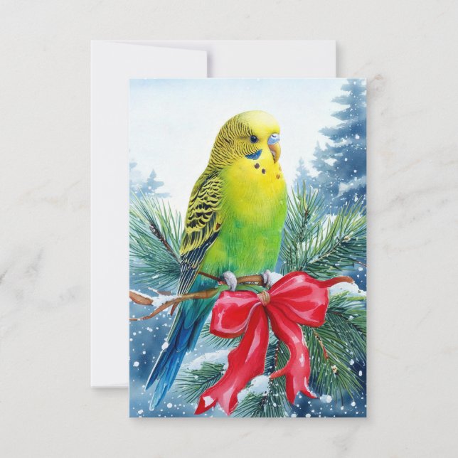 Parakeet på Gräs Gren och julbandet Tack Kort (Framsida)