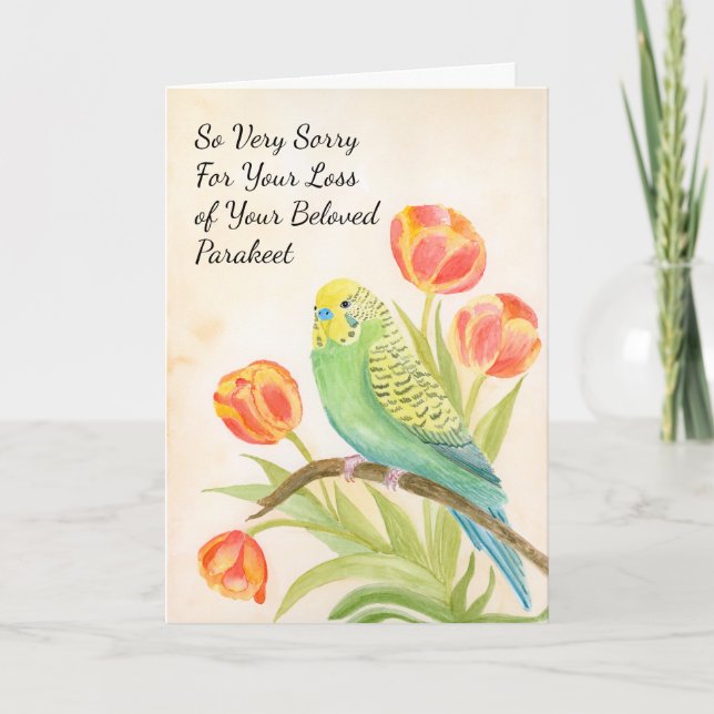 Parakeet Sympathy with Tulips Pet Loss Kort (Framsida)