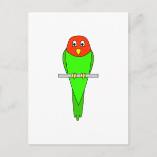 Parakeet Tecknad. Fågel på en perch. Vykort