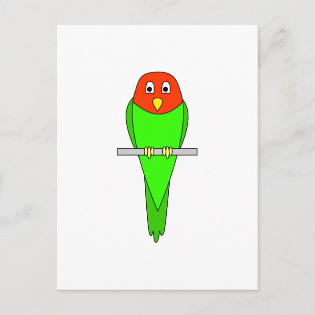 Parakeet Tecknad. Fågel på en perch. Vykort (Framsida)
