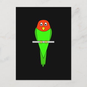 Parakeet Tecknad. Fågel på en perch. Vykort