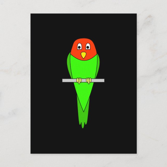 Parakeet Tecknad. Fågel på en perch. Vykort (Framsida)