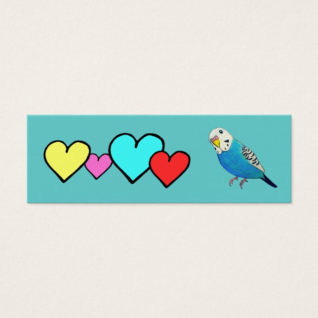 Parakeet Teckning med Hearts Litet Visitkort (Framsidan)