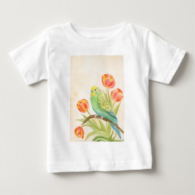 Parakeet with Tulips Exotic Pets T Shirt (Framsida)