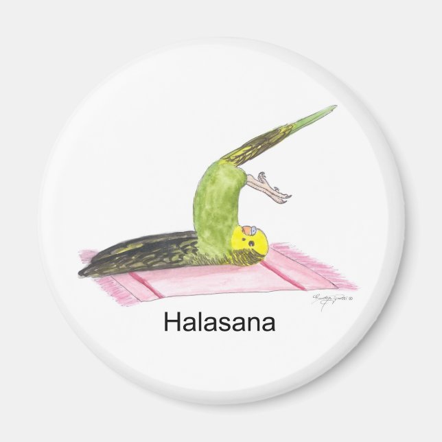 Parakeet Yoga, Plow Pose (med text) Magnet (Framsidan)