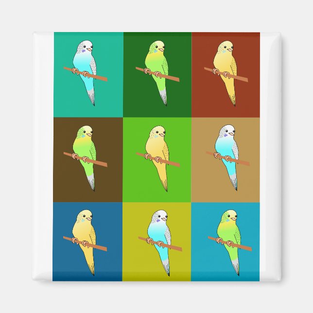 Parakeets och Earthy Tone Tiles Magnet (Framsidan)