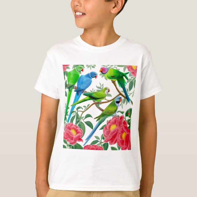 Parakeets och Peonies T Shirt (Framsida)