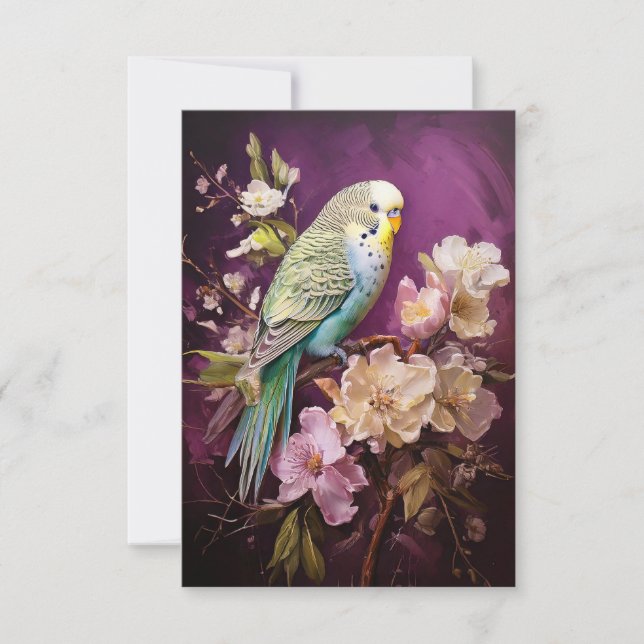 Parakit och Blommar Tack Kort (Framsida)