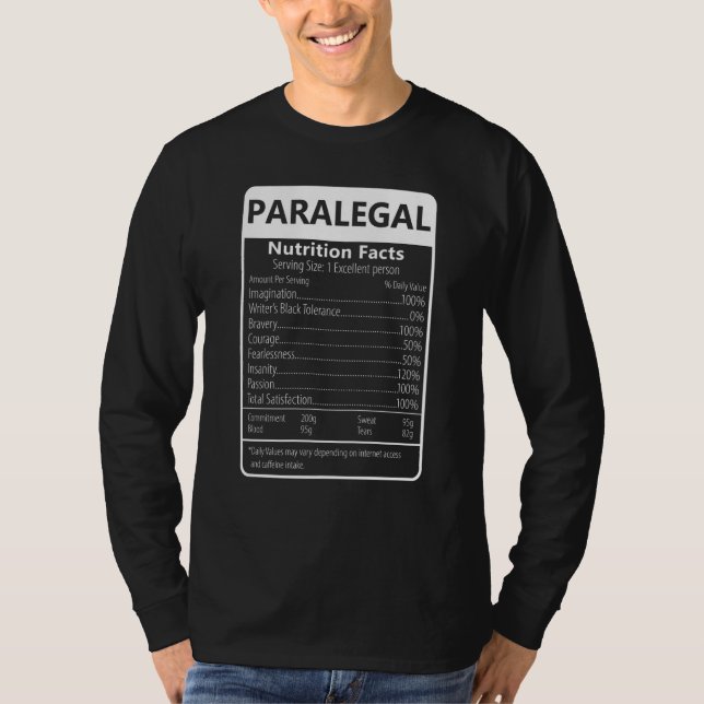 Paralegal Nutrition Facts Sarcastic Graphic T Shirt (Framsida)