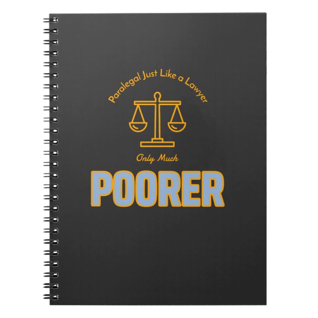 Paralegal, precis som en advokat, mycket fattigare anteckningsbok (Framsidan)